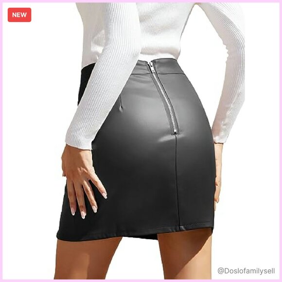 Faux Leather Pencil Skirt High Waisted Bodycon Mini with Built-In Shorts - Picture 3 of 8